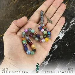 تسبیح احجار الشفا (سنگ درمانی)، هفت سنگ چاکرا و محافظ هاله انرژی 33 دانه شیخک لارویکیت معدنی سری بینظیر سنگ های کمیاب 34 نوع سنگ