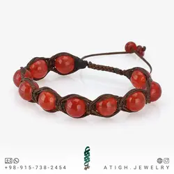 دستبند عقیق سرخ معدنی کیفیت عالی بسیار خوشرنگ بافت مکرومه دستساز فری سایز