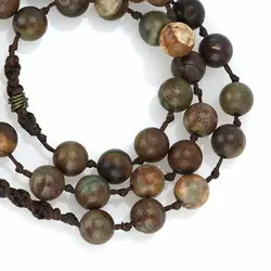 تسبیح کلکسیونی جاسپر امپریال معدنی هارمونی رنگ خاص با نقش و نگار منحصر به فرد 33 دانه دستساز اسلیمی بافت مکرومه