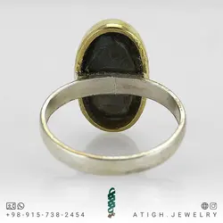 انگشتر نقره فیروزه نیشابوری شجری معدنی خوشرنگ با نقش و نگار خاص رنگ صددرصد طبیعی رکاب دستساز نقره 925 عیار دور ساده طلایی