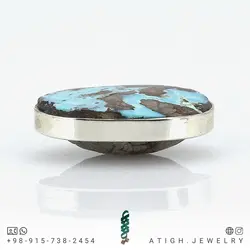 گردنبند نقره فیروزه نیشابوری شجری معدنی خوشرنگ با نقش و نگار زیبا درشت رنگ صددرصد طبیعی فریم دستساز نقره 925 عیار دور ساده همراه زنجیر استیل یا بند چرم