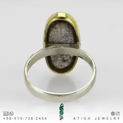انگشتر نقره فیروزه نیشابوری شجری معدنی با نقش و نگار زیبا رنگ صددرصد طبیعی رکاب دستساز نقره 925 عیار دور ساده طلایی