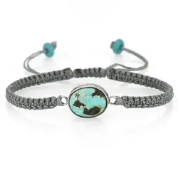 دستبند فیروزه نیشابوری صددرصد طبیعی بسیار خوشرنگ فریم نقره 925 عیار دستساز بافت مکرومه فری سایز کشویی