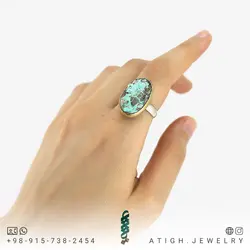 انگشتر نقره فیروزه نیشابوری شجری معدنی با نقش و نگار خاص رنگ بسیار زیبا صددرصد طبیعی رکاب دستساز نقره 925 عیار دور ساده سنتی