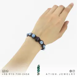 دستبند آمتیست تراش نخورده (راف)، آکوامارین تراش دار معدنی دور بافت مکرومه کشویی فری سایز