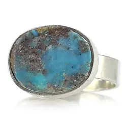 انگشتر نقره فیروزه نیشابوری شجری معدنی با نقش و نگار زیبا رنگ آبی خاص صددرصد طبیعی کیفیت سنگ بالا رکاب صفوی دستساز نقره 925 عیار