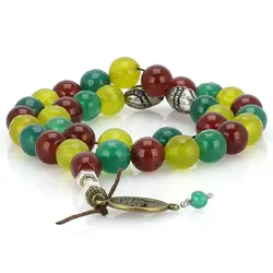 تسبیح میکس عقیق سبز زمردی تراش دار، عقیق سرخ شفاف و خوشرنگ همراه جید سبز زبرجدی تراش دار معدنی کیفیت عالی ۳۳ دانه دستساز کرکوش درخت زندگی طراحی اسلیمی