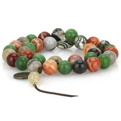 تسبیح میکس عقیق کارنلین، عقیق سلیمانی تراش دار و یشم سبز تراش دار معدنی کیفیت عالی با نقش و نگار زیبا طراحی اسلیمی ۳۳ دانه دستساز