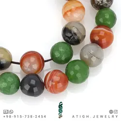 تسبیح میکس عقیق کارنلین، عقیق سلیمانی تراش دار و یشم سبز تراش دار معدنی کیفیت عالی با نقش و نگار زیبا طراحی اسلیمی ۳۳ دانه دستساز