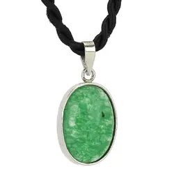 گردنبند نقره عقیق سبز خراسانی معدنی بسیار خوشرنگ فریم دستساز ۹۲۵ عیار همراه بند چرم