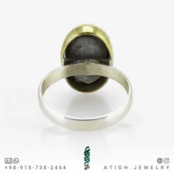انگشتر نقره فیروزه نیشابوری شجری معدنی با نقش و نگار زیبا آبی خوشرنگ صددرصد طبیعی (بدون احیا) رکاب نقره ۹۲۵ عیار دستساز دور طلایی
