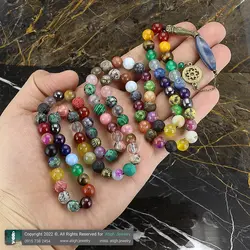 تسبیح و گردنبند لوکس احجار الشفا (سنگ درمانی) 43 نوع سنگ، هفت سنگ چاکرا، حدید محافظ هاله انرژی 101 دانه دستساز با کرکوش صدف آبالون طبیعی