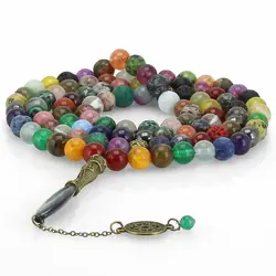 تسبیح و گردنبند لوکس احجار الشفا (سنگ درمانی) 43 نوع سنگ، هفت سنگ چاکرا، حدید محافظ هاله انرژی 101 دانه دستساز با کرکوش صدف آبالون طبیعی