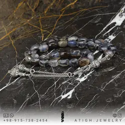 تسبیح عقیق شجری اژدها- دراگون طوسی تراش پیچ کیفیت عالی۳۳ دانه معدنی دستساز‌ با نقش و نگار بسیار زیبا دستساز طراحی اسلیمی کرکوش ترک طرح گنبد