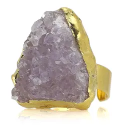 انگشتر ژئود آمتیست بلور معدنی بسیار خوشرنگ و خاص تراش مثلثی درشت سنگ درمانی آرامش بخش رکاب فری سایز