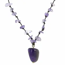 گردنبند آمتیست معدنی بسیار خوشرنگ تراش نامنظم سنگ درمانی تخصصی چاکرای هفتم بافت گره ای