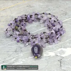 گردنبند آمتیست معدنی بسیار خوشرنگ تراش نامنظم سنگ درمانی تخصصی چاکرای هفتم بافت گره ای