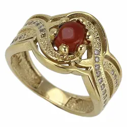 انگشتر عقیق سرخ معدنی کیفیت عالی خوشرنگ رکاب طلا روسی نگین کاری دور چنگ طرح بافت