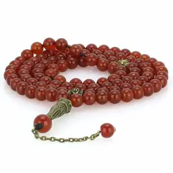 تسبیح عقیق سرخ معدنی شفاف 101 دانه دستساز بسیار خوشرنگ طراحی اسلیمی