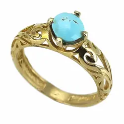 انگشتر فیروزه نیشابوری شجری معدنی خوشرنگ رکاب اسلیمی طرح قلب طلا روسی چهار چنگ