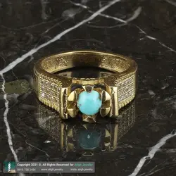 انگشتر فیروزه نیشابوری شجری معدنی با خلوص بالا خوشرنگ رکاب طلا روسی نگین کاری دور چنگ