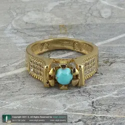 انگشتر فیروزه نیشابوری شجری معدنی با خلوص بالا خوشرنگ رکاب طلا روسی نگین کاری دور چنگ