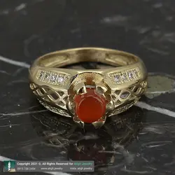 انگشتر عقیق سرخ معدنی خوشرنگ رکاب طلا روس نگین کاری دور چنگ