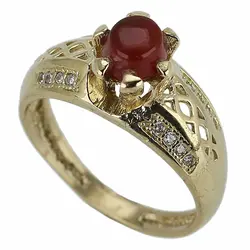 انگشتر عقیق سرخ تیره معدنی خوشرنگ رکاب طلا روس نگین کاری دور چنگ