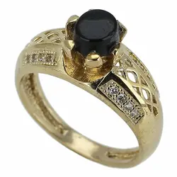 انگشتر عقیق سیاه معدنی تراش تخت رکاب طلا روس نگین کاری دور چنگ مزین به نگین های درخشان