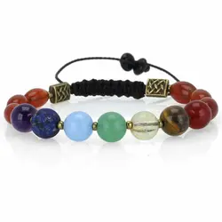 دستبند هفت سنگ چاکرا طبیعی همراه عقیق سرخ تراش هلی معدنی سری سنگ های قیمتی بافت کشویی