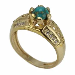 انگشتر فیروزه نیشابوری شجری معدنی با نقش و نگار خاص خوشرنگ رکاب طلا روس نگین کاری دور چنگ