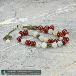 تسبیح میکس عقیق سرخ خوشرنگ و عقیق شجری با نقش و نگار زیبا 33 دانه دستساز طراحی اسلیمی