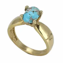 انگشتر فیروزه نیشابوری شجری معدنی با نقش و نگار زیبا خوشرنگ رکاب طلا روسی چهار چنگ