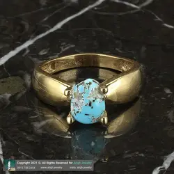 انگشتر فیروزه نیشابوری شجری معدنی با نقش و نگار زیبا خوشرنگ رکاب طلا روسی چهار چنگ