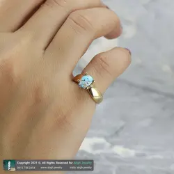 انگشتر فیروزه نیشابوری شجری معدنی با نقش و نگار زیبا خوشرنگ رکاب طلا روسی چهار چنگ