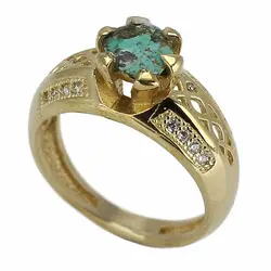 انگشتر فیروزه نیشابوری شجری معدنی خوشرنگ رکاب طلا روس نگین کاری دور چنگ