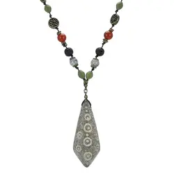 گردنبند تمام سنگ آویز هبهاب با نقوش خاص، شاه مقصود افغان، عقیق شجر، لاوا، جاسپر سرخ، عقیق ابلق، جاسپر مریم و یاقوت گارنت معدنی بافت گره ای