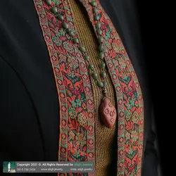گردنبند تمام سنگ آویز جاسپر سرخ تبتی با نقوش خاص همراه شاه مقصود افغان معدنی تراش هلی بافت گره ای