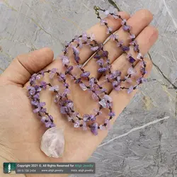 سینه ریز کوارتز صورتی (رز کوارتز) تراش طبیعی همراه آمتیست نامنظم معدنی بافت گره ای تخصصی چاکرای 4 و 7