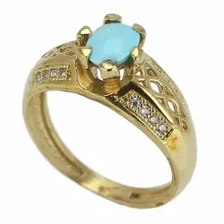 انگشتر فیروزه نیشابوری عجمی معدنی خوشرنگ رکاب طلا روس نگین کاری دور چنگ