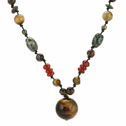 گردنبند گوی چشم ببر، عقیق سرخ واشری، عقیق تبتی هلی نقش چشم و چشم ببر مهره ای معدنی بافت گره ای