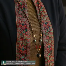 گردنبند گوی چشم ببر، عقیق سرخ واشری، عقیق تبتی هلی نقش چشم و چشم ببر مهره ای معدنی بافت گره ای