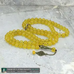 تسبیح و گردنبند عقیق زرد شفاف معدنی خوشرنگ 101 دانه دستساز اسلیمی