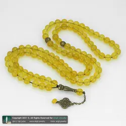 تسبیح و گردنبند عقیق زرد شفاف معدنی خوشرنگ 101 دانه دستساز اسلیمی