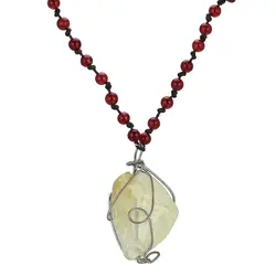 گردنبند تمام سنگ سیترین راف (تراش نخورده)، عقیق سرخ با کیفیت عالی، یشم کانادایی و مرجان نامنظم طبیعی بافت گره ای