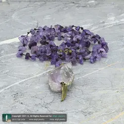 سینه ریز آمتیست (تراش نخورده) با رگه های بسیار زیبا همراه آمتیست نامنظم معدنی بافت گره ای طرح پر تخصصی چاکرای هفتم