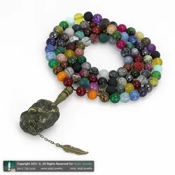 تسبیح و گردنبند لوکس احجار الشفا (سنگ درمانی) 43 نوع سنگ، هفت سنگ چاکرا، حدید محافظ هاله انرژی 101 دانه دستساز با شیخک لابرادوریت راف معدنی