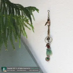 آویز دیواری دکوراتیو سنگ درمانی فلورین سبز راف، عقیق سلیمانی نامنظم معدنی طرح سکه برنز اسلیمی