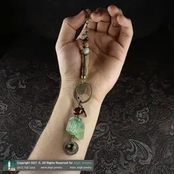 آویز دیواری دکوراتیو سنگ درمانی فلورین سبز راف، عقیق سلیمانی نامنظم معدنی طرح سکه برنز اسلیمی