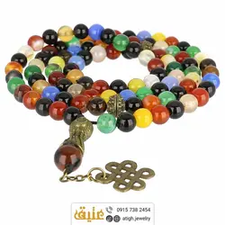 تسبیح عقیق ام البنین معدنی ۱۰۱ دانه دستساز بسیار خوشرنگ طراحی اسلیمی